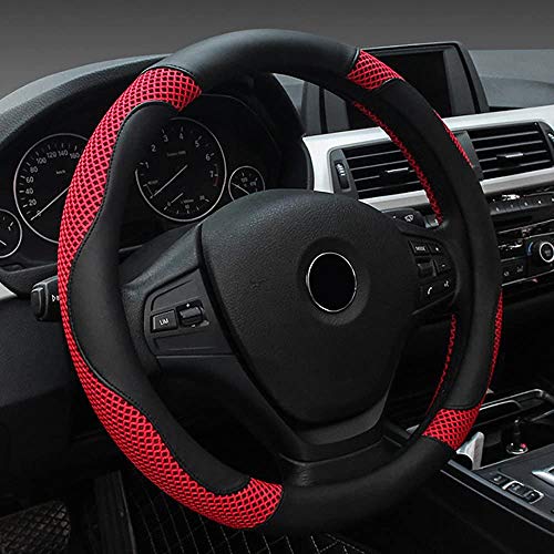 FREESOO Couvre Volant Voiture en Soie Glacée Respirante Doux Universelle Housse de Volant de Voiture Antidérapante Durabilité Sécurité Caches de Volant pour Voiture Camion SUV Noir et Rouge 38cm 1601 Cover
