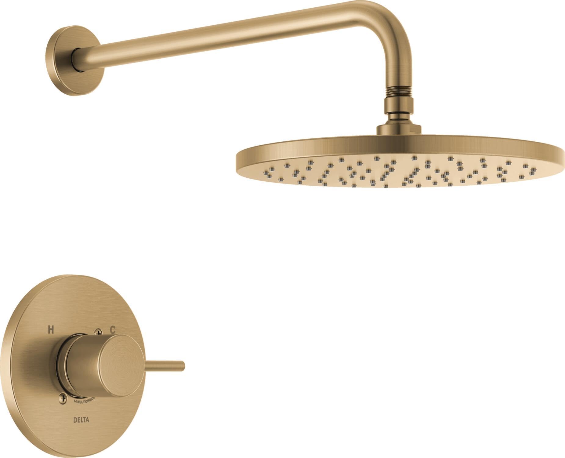 Faucet Raincan T14269-CZ-PP Single Function Round Shower Valve Trim Kit, Rain Shower Head, Delta Shower Kit, Champagne Bronze T14269-CZ-PP (Valve Not Included)