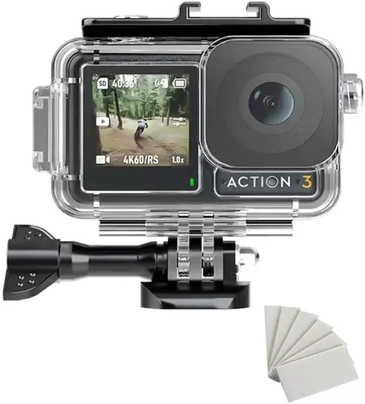 HoneTeek Waterproof Housing Case Cover for DJI OSMO Action 3, Underwater Diving Protective Shell with Bracket & Anti Fog Inserts Recycle Drying for ACTION3, 45M
