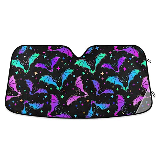 Car Windshield Sun Shade Foldable, Halloween Luminous Bats Sun Shade for Car Truck Window Front Windshield, Blocks UV Rays Sun Visor Protector Sun Heat Reflector to Keep Your Vehicle Cool, L