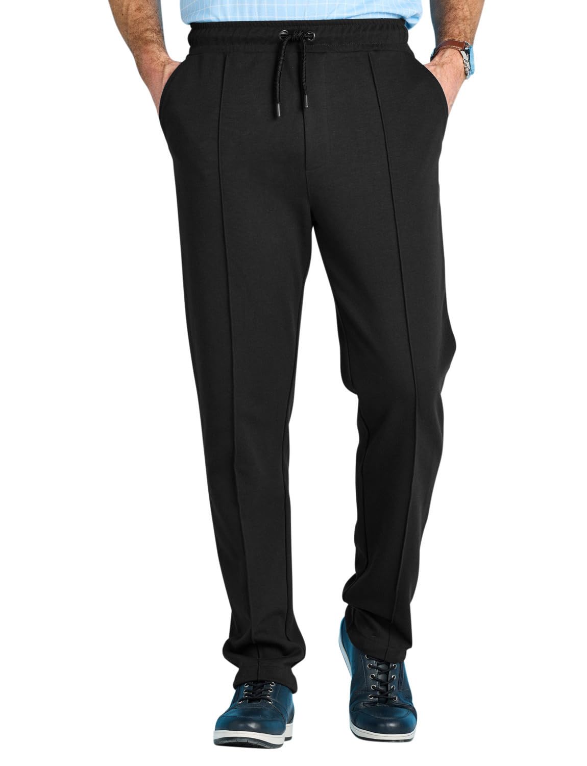 Pegasus Men's Black Cotton-Rich Elasticated Stretch Fabric Trouser Comfortable And Versatile Pants 46-48W / 27L