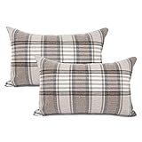 YOUR SMILE Set of 2 Retro Farmhouse Outdoor/Indoor Buffalo Tartan Chequer Stripe Plaid Cotton Linen Decorative Throw Pillow Case Cushion Cover Pillowcase for Sofa Chair,Brown, 12x20inch