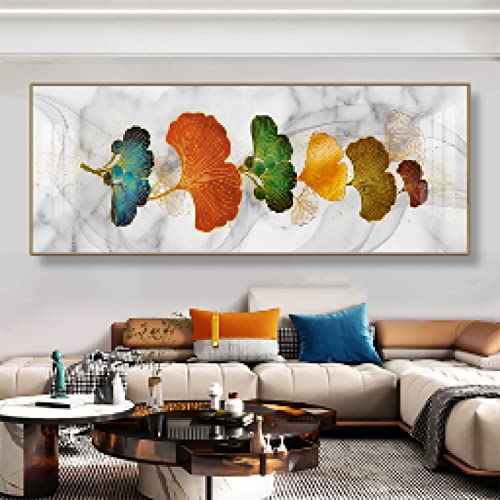 Toile affiche et impression peinture nordique bleu vert feuille d'or 40x120cm pour mur art