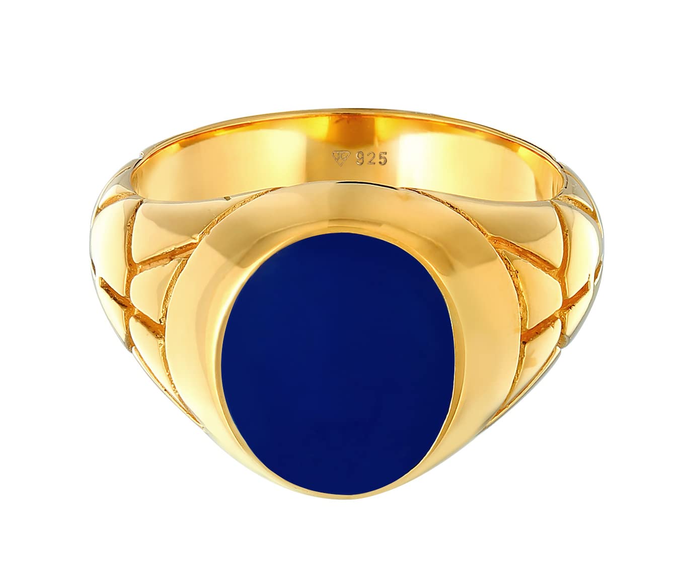 Kuzzoi Anillo de sello para hombre ovalado esmaltado azul, 13 mm de ancho de plata de ley 925 chapada en oro, anillo de oro, anillo para hombre, talla 54-66, 0609981521