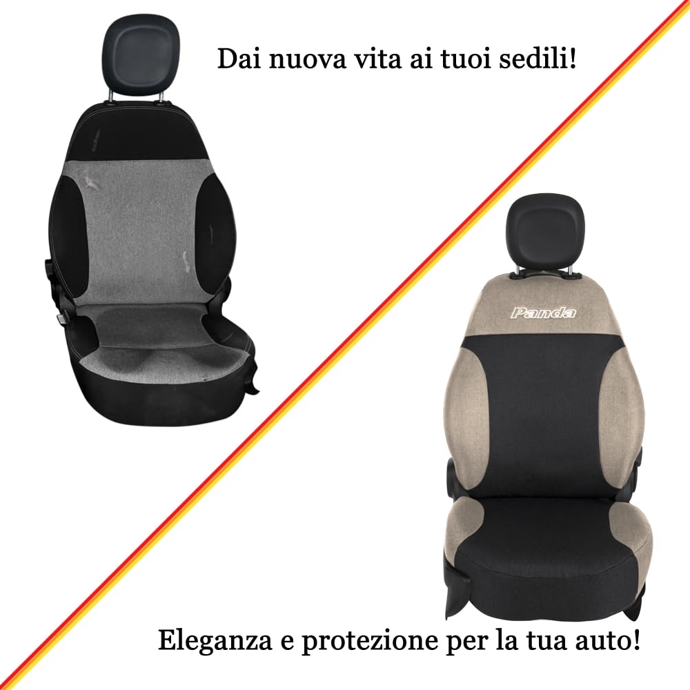 UNION Coprisedili anteriori realizzati su misura specifici per FIAT PANDA. Perfettamente aderente resistente lavabile. Made in Italy (Antracite/Beige)