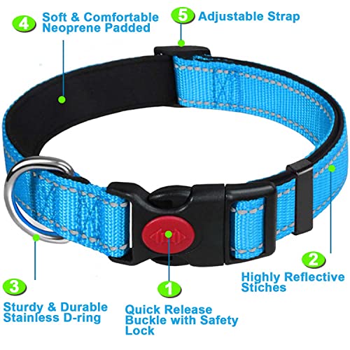 Dog Collar, Reflective Adjustable Basic Dog Collar with Soft Neoprene Padding, Durable Nylon Pet Collars for Puppy Medium Dogs - Image 2