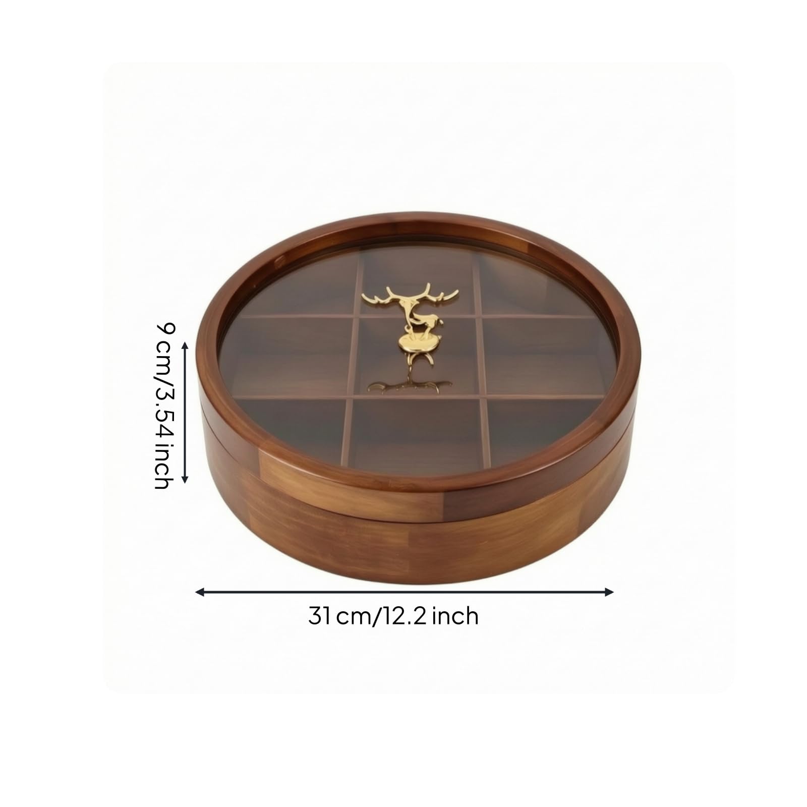 Scatola in Legno con Coperchio Trasparente Rotondo Contenitore Naturale Organizzatore per Soggiorno, style to 3