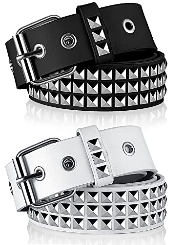Vicenpal 2 Pieces Studded Belt Punk Y2K Rock Goth Emo Belt with PU Leather Rivet Metal Pyramid for Women Men Jeans Pants