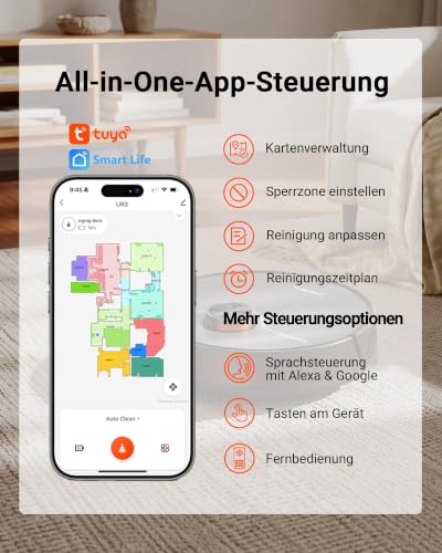 uninell Staubsauger Roboter mit Wischfunktion 8000Pa/ 200Min Laufzeit – Ansicht 9