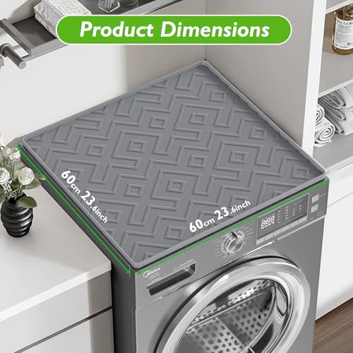 Silicone Washer Dryer Top Protector Mat 23.6\" x 23.6\" - Non-Slip Heavy Duty Waterproof Washable Cover for Laundry Room Appliances - Thumbnail 2