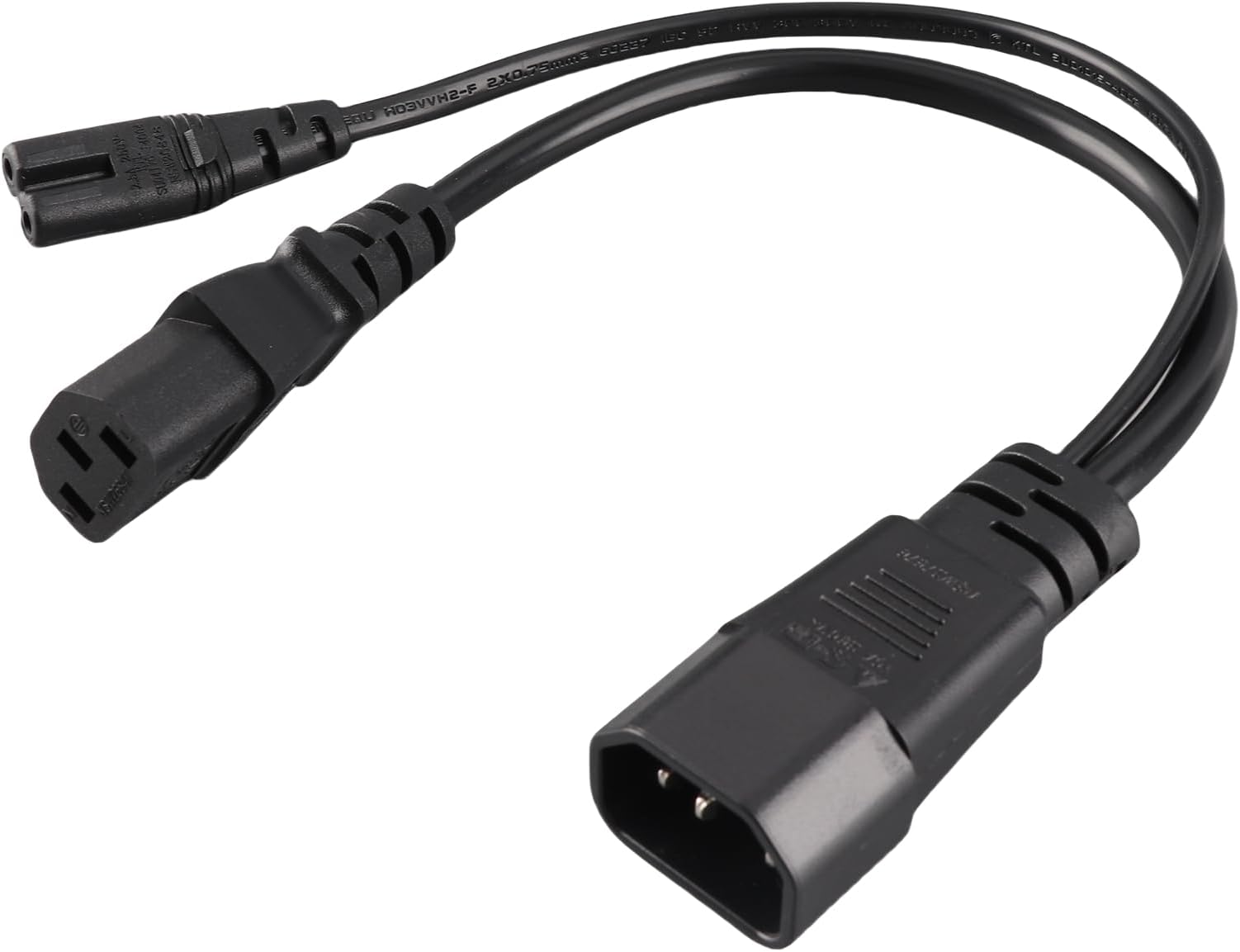 IEC320 C14 to C13 C7 Power Cord Durable Waterproof 1 in 2 Out Design for Projectors 10A 250V 32cm for Desk Lamps, Printers