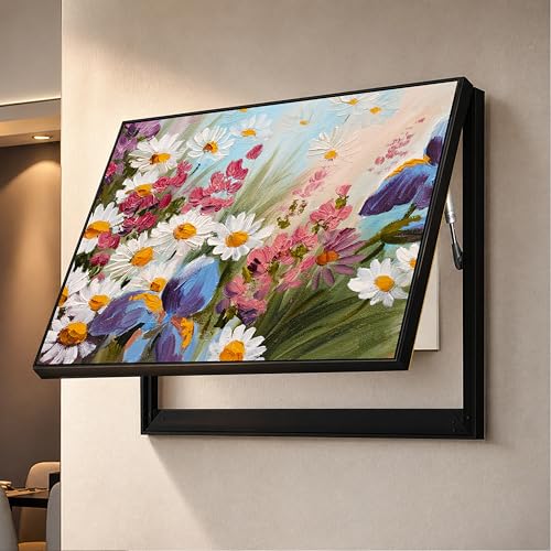 Image of Electric MCB Box Cover Frame With Hydraulic Decorative Painting Abstract Daisy Flower Painting Electrical Panel box Cover, Switch Box Frame Will Fit Max 10x14 inch Switch Board, Outer Size 13X17 Inch