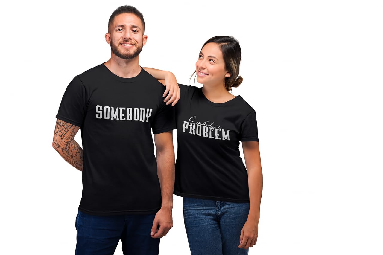 stylewill Cute Somebody Printed Couple T-Shirt Set | Matching Round Neck Tees for Boyfriend & Girlfriend, Husband & Wife | Regular Fit Cotton Combo (Set of 2)-picture-46