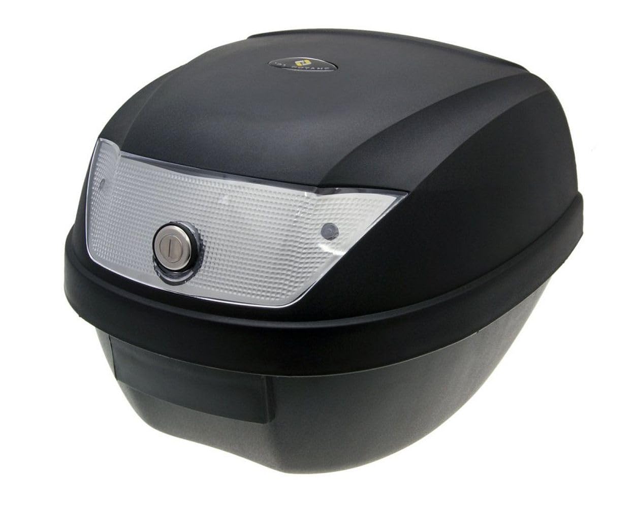 2EXTREME Topcase Motorradkoffer 28L ROME schwarz weiß, Koffer Gepäckträger abschließbar, Roller Koffer mit Schlüssel, Heckbox für Helm, Universal für Roller, Moped, Motorrad, Quad