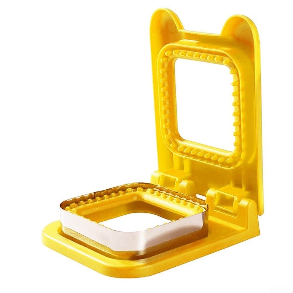 Sandwich bread making tool with stainless steel edge cutter and leak proof seal mechanism for crustless sandwiches, designed for peanut butter, jelly, deli meats and more (Yellow)