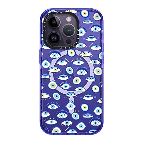 Coque antichoc iPhone 14 Pro compatible MagSafe Casetify bleu peri purple motif été