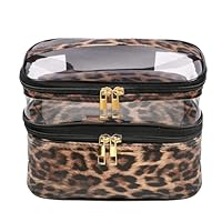 Travel Cosmetic Bag, Double Layer Leopard Print Makeup Bag for Ladies Girls
