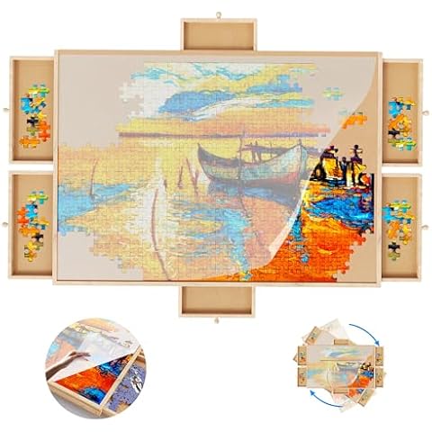 MONOMI 1500 Pieces 360°Rotating Puzzle Board with 6 Drawers and Cover,26"x35" Lightweight Portable Wooden Jigsaw Puzzle Table for Adults Kids Cover