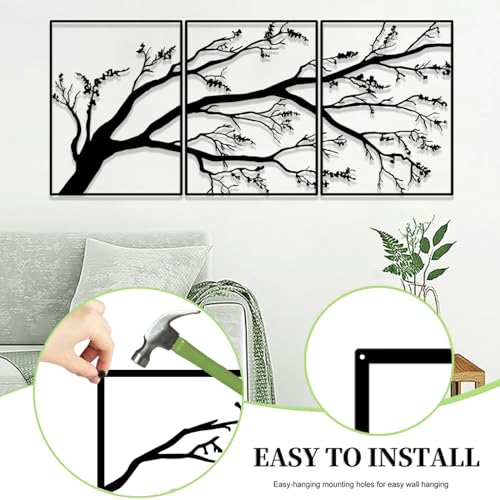 Luccyle Metal Branch Wall Decoration,Tree Metal Wall Art 3 Pieces Set,Tree Wall Art Decor for Home Garden Living Room Decorations (53.1inx23.6in) - Image 3