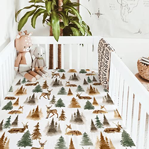 Grssder GX-BH-131 Stretchy Ultra Soft Jersey Knit Fitted Crib Sheets Set 2 Pack, Fits All Standard Crib Mattress Pads Safe And Snug, Stylish Woodland Deer Crib Sheet thumb #1
