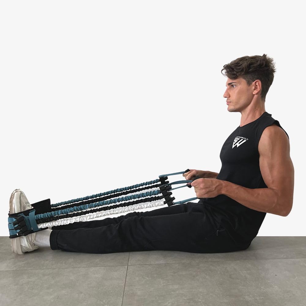 SmartWorkout - SMARTPRESS - Extenseur de Pectoraux et Dos avec Bandes de Résistance réglable jusqu'à 80 Kilos - 6 Élastiques de Musculation Courts avec Armature en Mousse