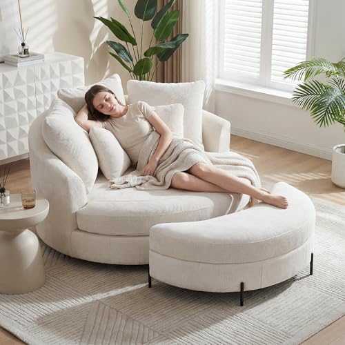 Aoiy & Wifon 59.8" W Oversized Barrel Chair with Ottoman,