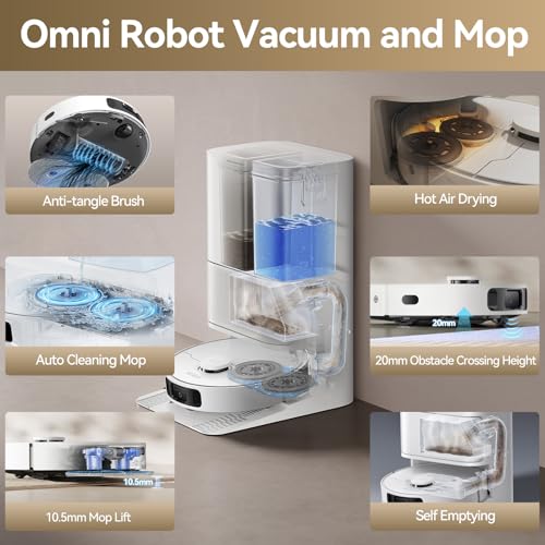 DREAME Govac 401 Robot Vacuum and Mop Combo, 100 Days Self-Emptying Robotic Vacuum, 15,000Pa Suction, Auto Mop Wash & Heat Dry, 10.5mm Auto-Lift Robot Vacuum Cleaner for Pet Hair/Carpet/Hard Floor