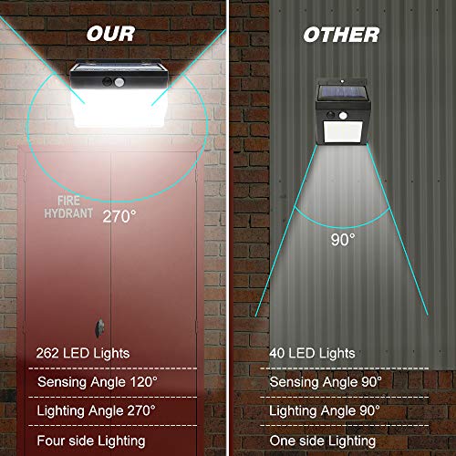Solar Lights Motion Sensor, 262 LEDs Outdoor Lights Upgraded Solar Wall Light Wireless, 3 Modes (Security/ Permanent On All Night/ Smart Brightness Control ) with IP65 Waterproof, Wide Angle (2 Pack)