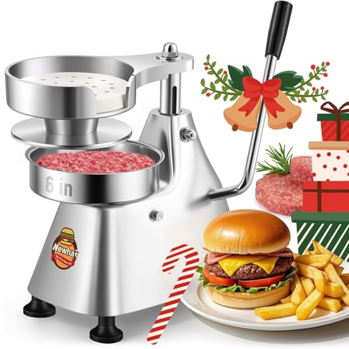 Newhai 6-inch Commercial Burger Patty Maker 150mm Hamburger Press Patty Make Stainless Steel Burger Smasher Hamburger Forming Processor with 400 Pcs Patty Papers for Beef Pork Chicken Patty (6 inch)