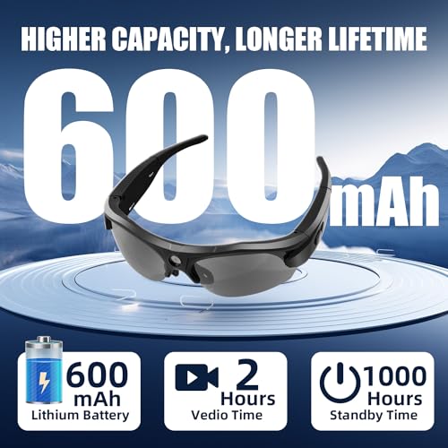 FlyGift Câmera esportiva HD 4K com WiFi, óculos de sol com proteção UV400 lentes polarizadas + lente
