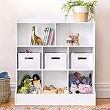Guidecraft Toy Storage Organizer - White: Kids' Wooden Multi Shelf Cubby with Bins for Books, Toys...