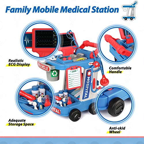 Image of Liberry Toddlers Doctor Kit Toy for Girls Boys Ages 2 3 4 5, Blue | Kids Doctor Playset with Cart, Costume & Stethoscope, Role Play, Pretend Play Medical Toys, Birthday Gift