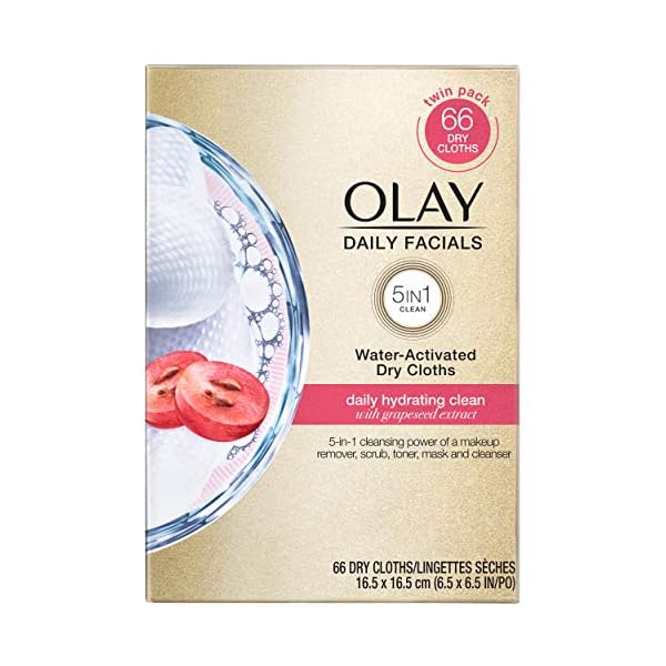 Olay-Wipes-Daily-Hydrating-Facial-Dry-Cloths-66-Count Olay Daily Facials, Daily Clean Makeup Removing Facial Cleansing Wipes, 5-in-1 Water Activated Cloths, Exfoliates, Tones and Hydrates Skin, 66 count