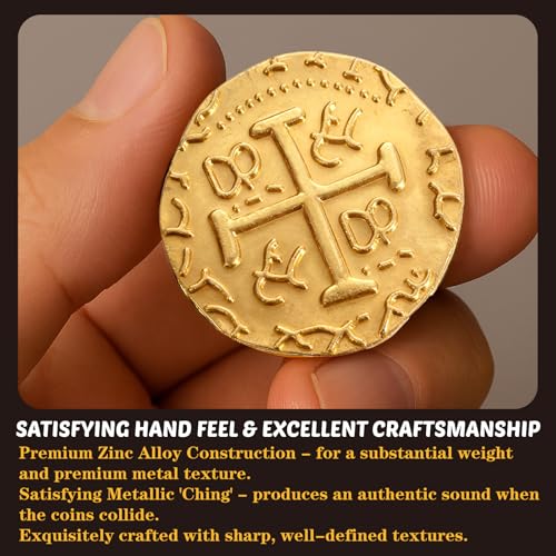 ZUCOS Piraten Münzen Zubehör,Goldmünzen-Set, Metall Goldtaler Deko Dublonen für DND Brettspiele, Cosplay, Realistische Mittelalter Geld-Imitation, Piratenschatz (Gold 12,Silver 12,Copper 12, Large)