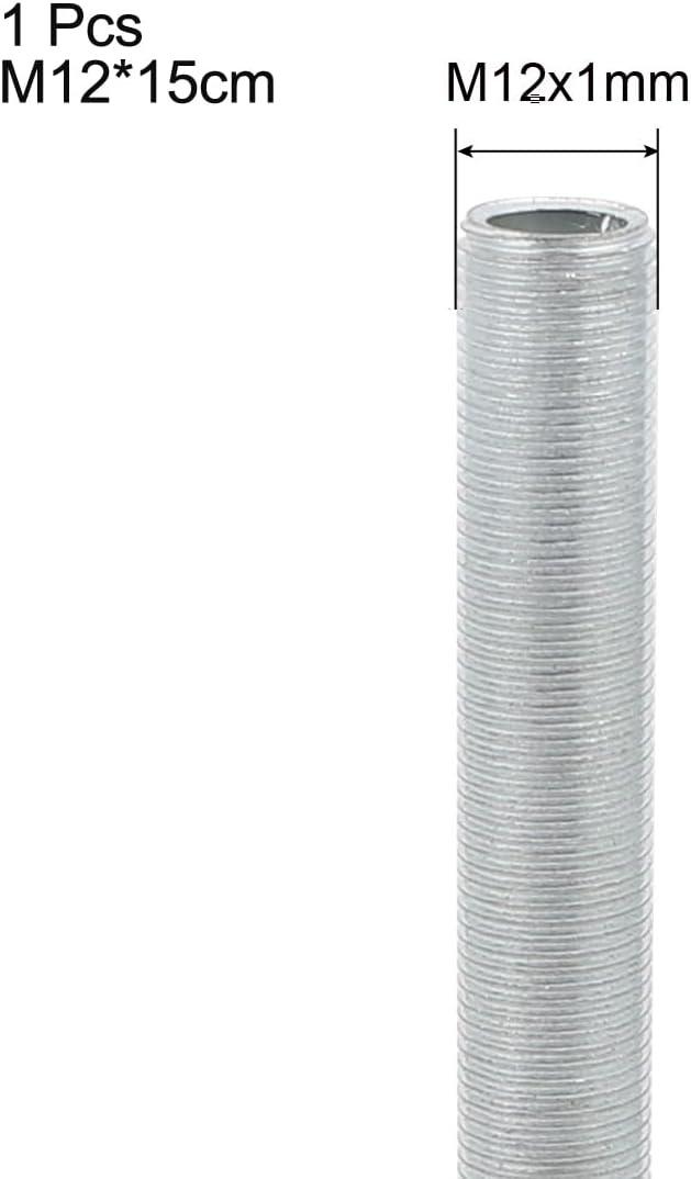 uxcell Lamp Pipe Nipple, M12 Thread 150mm Length Hollow Lamps Repair Part Hardware for Lamp Lights, Zinc Alloy Silver Tone