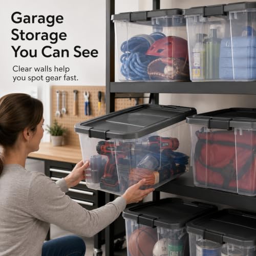 Image of 2 Pack Clear Stackable Storage Bins with Latching Lids, 76 Quart for Garage