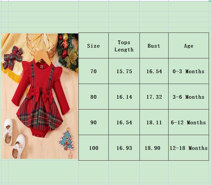 Hnyenmcko Newborn Baby Girl Christmas Clothes Infant Red Plaid Romper Dress Ruffle Long Sleeve Ribbed Bodysuit Headband Set - Image 7