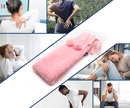 axion - Lange warmwaterkruik met overtrek - in roze pluche met pompons - Image 7