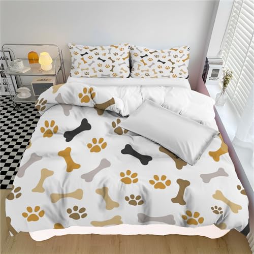 Juego de Cama Minimalismo (marrón Amarillento) – Juego de Edredón Huesos y Marcas de Garras, 240x220cm, 3 Piezas, con Cierre de Cremallera, Apto para Todas Las Estaciones