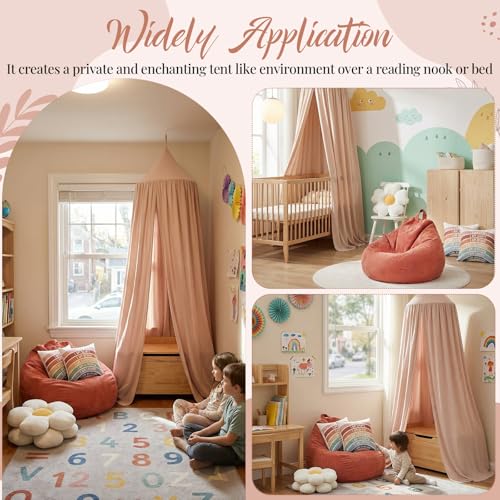 Image of 5 Pcs Kids Reading Corner Set Reading Nook Bean Bag Chair Cover with Canopy Tent, Throw Pillow Cover (No Filler) and Flower Pillow for Bedroom Playroom Nursery Corner Decoration(Beige)