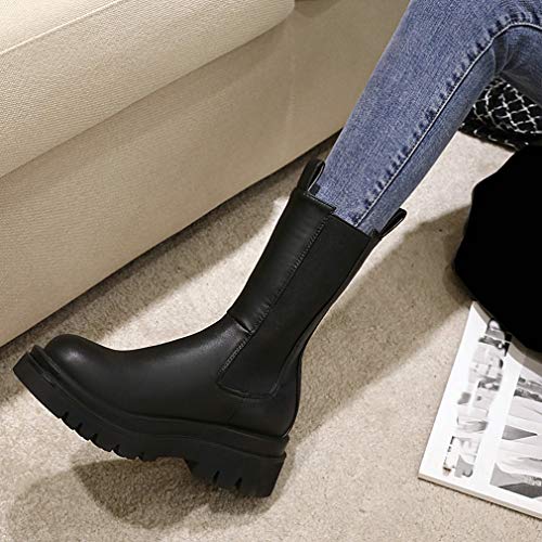 Parisuit Women's Lug Sole Platform Chelsea Boots Flat Low Heel Ankle Boots Goth Chunky Booties3