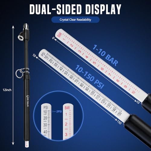Image of 2-Pack Heavy Duty Dual Head Tire Pressure Gauge (10-150 PSI, 1-10 Bar) for Semi Trucks, RVs, Cars, Motorcycles - 12 Inch