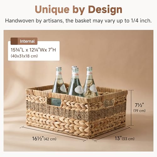 Image of StorageWorks Jumbo Rectangular Wicker Basket, Water Hyacinth and Seagrass Storage Basket with Built-in Handles, 1 Pack