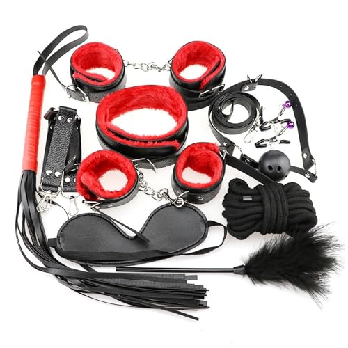 BDSM Sex Adults Bondaged Queen Sexy Straps with Handcuffs Bondage Restraints for Women Kit Neck to Wrist Adult Toy Kinky Play Set Sweater 10Pack-UKhlT4 (Red)