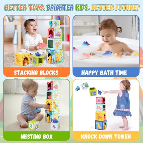 KMTJT Toddlers and Babies Dinosaur Sorting and Stacking Toys Blocks for 1-3 Kids Preschool Learning, Numbers Nesting Boxes Montessori Toys Gifts for 1 2 3 Year Old Baby Boys Girls - Image 6