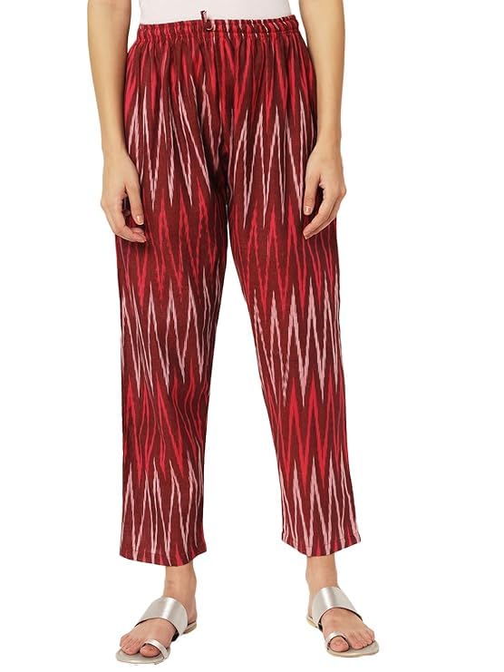 vastraa fusion Women's Regular Fit Waist Size 28 to 44 inches Ikkat Pattern Cotton Side Pocket Palazzo Maroon-picture-20
