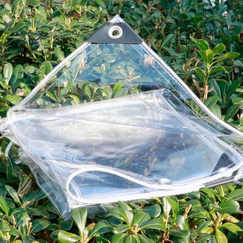 Telone in vinile trasparente in PVC impermeabile con occhielli, resistente, trasparente, per recinto del patio, tettoia per portico, copertura per pollaio, telo per piante, 41 x 41-204 x 350 cm (174 x