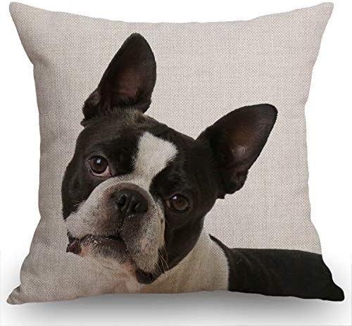Swono French Bulldog Decorative Throw Pillow Cover Case,Boston Terrier Cotton Linen Outdoor Pillow Cases Square Standard Cushion Cover for Sofa Couch Bed Car 18x18 inch