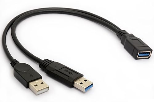 Cable USB 3.0 Cables de carga de alimentación dual Adaptador Y Tipo A Cable Macho a Hembra Código de Extensión de 11.8 in (Transferencia de Datos y