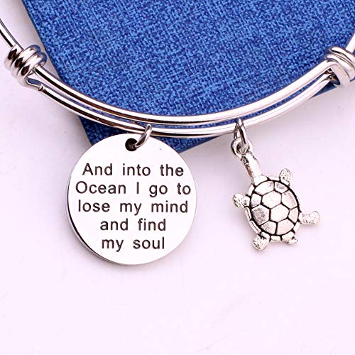 Image of Sea Turtle And Into The Ocean I Go to Lose My Mind and Find My Soul Bracelet Gift for Ocean Lovers